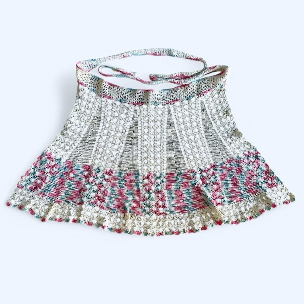 Vintage 50s crochet half apron tie handcrafted